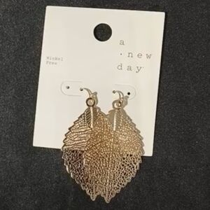 A New Day Gold Filigree Leaf Earrings